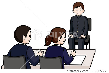 參加面試測試的男學生 面試官男性和女性 參加面試測試的男學生 面試官男性和女性 92817227