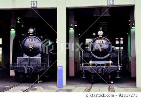 2004 C612 and C551 steam locomotives standing in the locomotive depot 2004 C612 and C551 steam locomotives standing in the locomotive depot 92817275