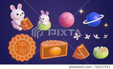 3D Mooncake Festival elements set 3D Mooncake Festival elements set 92817411