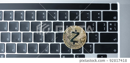 golden Cryptocurrency on keyboard laptop, Zcach coin. Crypto is Digital Money within the blockchain network 92817418