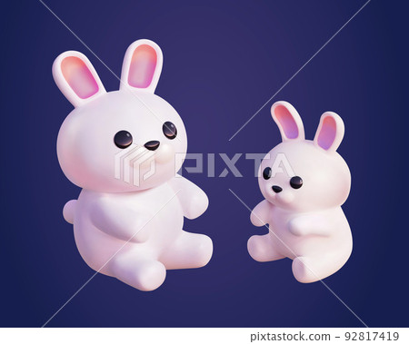 3D Sitting white rabbits 3D Sitting white rabbits 92817419