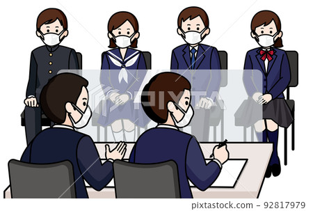 男女學生戴口罩集體面試 兩名男面試官 男女學生戴口罩集體面試 兩名男面試官 92817979