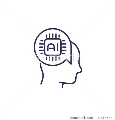 AI technology line icon with chip and head 92818678
