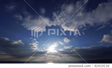 Afternoon sky with blue sky and powerful clouds / summer / super wide angle / sky mainly / 220722pm Afternoon sky with blue sky and powerful clouds / summer / super wide angle / sky mainly / 220722pm 92819116