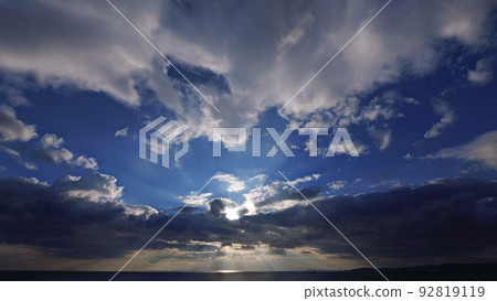 Afternoon sky with blue sky and powerful clouds / summer / super wide angle / sky mainly / 220722pm Afternoon sky with blue sky and powerful clouds / summer / super wide angle / sky mainly / 220722pm 92819119
