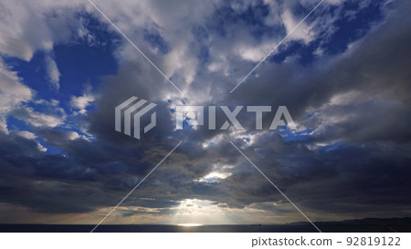 Afternoon sky with blue sky and powerful clouds / summer / super wide angle / sky mainly / 220722pm Afternoon sky with blue sky and powerful clouds / summer / super wide angle / sky mainly / 220722pm 92819122