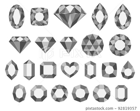 Monochrome gem illustration set of various shapes Monochrome gem illustration set of various shapes 92819357