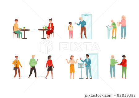 People Character During Pandemic Wearing Mask in Public, Hand Washing and Social Distancing Vector Set People Character During Pandemic Wearing Mask in Public, Hand Washing and Social Distancing Vector Set 92819382