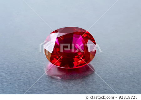 Red Ruby gemstone Round Cut, close up shot 92819723