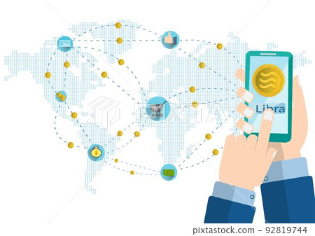 Business hands man use mobile phone.Hand use App Libra coin for web internet and exchange money. They are on map world and icon internet.Exchange,Vector Cryptocurrency and digital coin icon. Business hands man use mobile phone.Hand use App Libra coin for web internet and exchange money. They are on map world and icon internet.Exchange,Vector Cryptocurrency and digital coin icon. 92819744