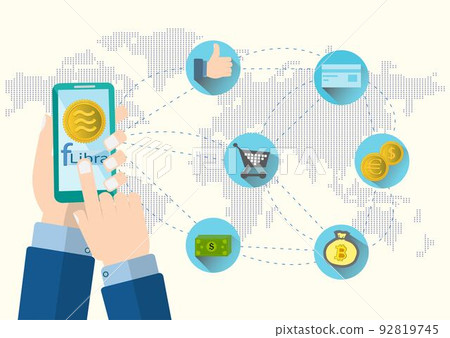 Business hands man use mobile phone.Hand use App Libra coin for web internet and exchange money. They are on map world and icon internet.Exchange,Vector Cryptocurrency and digital coin icon. Business hands man use mobile phone.Hand use App Libra coin for web internet and exchange money. They are on map world and icon internet.Exchange,Vector Cryptocurrency and digital coin icon. 92819745