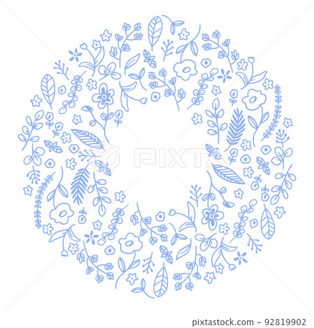 Hand-painted flowers scattered in a circle Hand-painted flowers scattered in a circle 92819902
