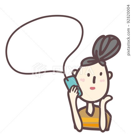 Illustration of a woman with a mobile phone and a speech bubble 92820004