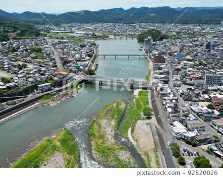 Aerial view of the Chikugo River running through Hita City 92820026