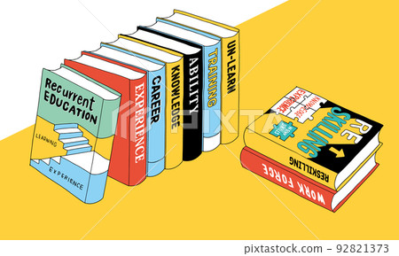 Recurrent education, reskilling, illustration of a book about re-learning for adults 92821373