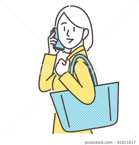 A smiling woman calling on a smartphone outdoors [vector illustration material] 92821617