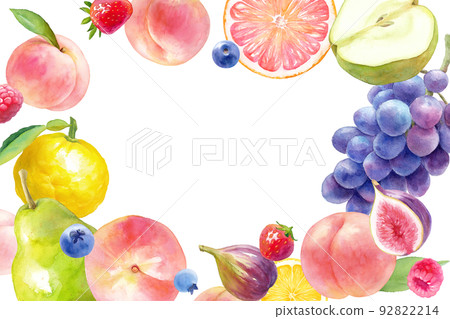 各種新鮮水果的裝飾框架。水彩插圖。 92822214