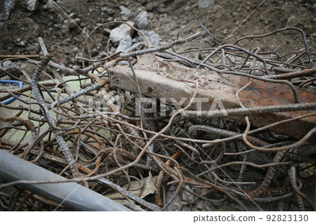 Reinforcing bars at demolition construction site Reinforcing bars at demolition construction site 92823130