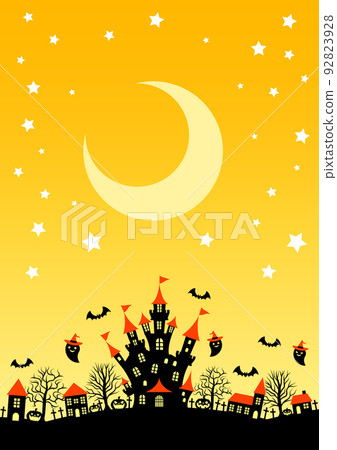 orange roof orange sky halloween village background vertical 92823928