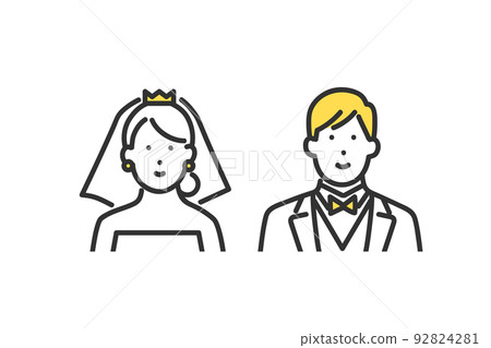 Illustration and avatar icon material of the bride and groom in a wedding dress Illustration and avatar icon material of the bride and groom in a wedding dress 92824281