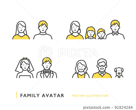 Illustrations and avatar icons of families of various generations 92824284