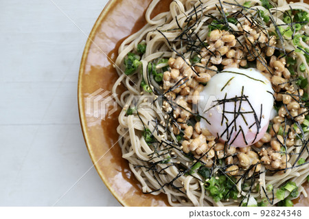 Homemade natto soba with a soft-boiled egg Cold soba 92824348