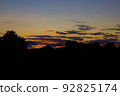 Sunset on a hill with big wild trees and cloudy sky in summer. 92825174