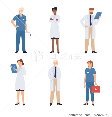 Medical staff doctor. Hospital worker characters in uniform holding x-ray picture, first aid kit. Surgeons, practitioners 92826069
