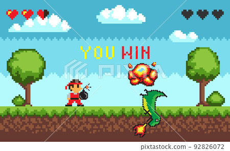 Hero Battle in Pixel Video Game 92826072