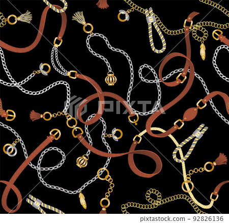 Set of Belt, Chain and Braid Metal and Leather 92826136