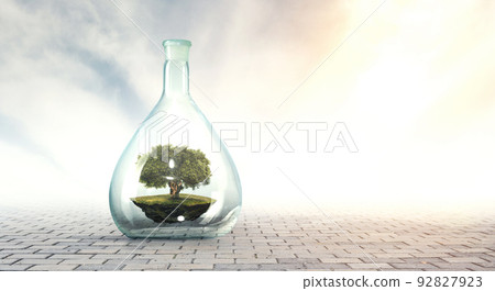 Tree growing inside clear glass bottle Tree growing inside clear glass bottle 92827923