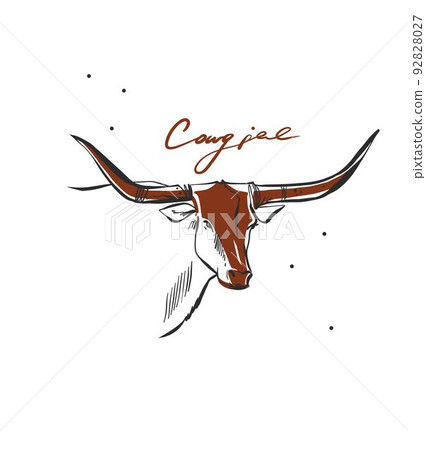 Hand drawn abstract vector graphic clipart illustration boho bull head with horns logo element.Western design concept.Bohemian wild west contemporary art.Cowboy girl modern drawing.Feminine logo. Hand drawn abstract vector graphic clipart illustration boho bull head with horns logo element.Western design concept.Bohemian wild west contemporary art.Cowboy girl modern drawing.Feminine logo. 92828027