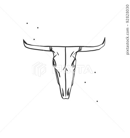Hand drawn abstract vector graphic clipart illustration boho cow skull with horns logo element.Westerndesign concept.Bohemian wild west contemporary art.Cowboy girl modern drawing.Feminine logo. Hand drawn abstract vector graphic clipart illustration boho cow skull with horns logo element.Westerndesign concept.Bohemian wild west contemporary art.Cowboy girl modern drawing.Feminine logo. 92828030