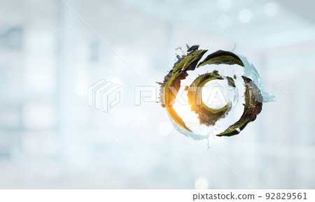 Green sphere landscape with grass and clear water Green sphere landscape with grass and clear water 92829561