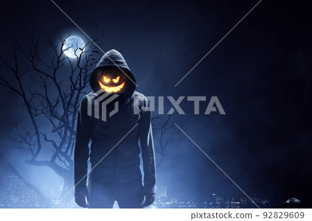 Scary and creepy male monster with gouged eyes looking like a skull Scary and creepy male monster with gouged eyes looking like a skull 92829609