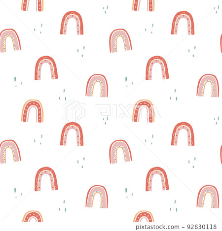 Cute seamless pattern with childish doodle rainbows. Design for textiles, nursery 92830118