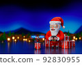 3d rendering scene of Santa Claus using the owl drone for delivery gift boxes for the Christmas season, small-town snow village night scene. 92830955