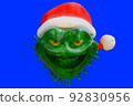 3d character of the covid-19 monsters face expression wearing a santa hat, isolated on  blue background. 92830956