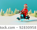 3d rendering scene of the man in Santa costume with his Reindeer Moped drone on snow valley background with blue sky. Christmas new year season theme concept. 92830958
