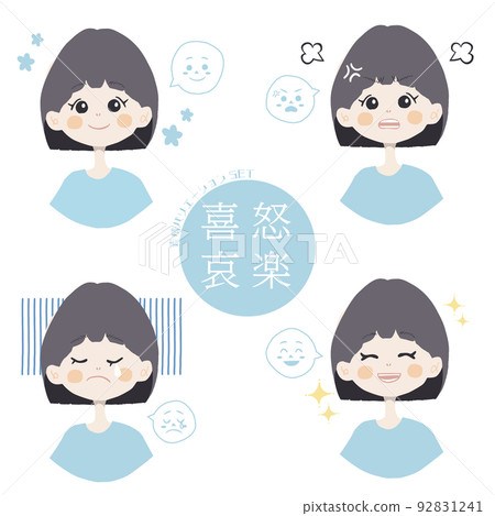 一組 4 種女孩情緒的插圖 92831241