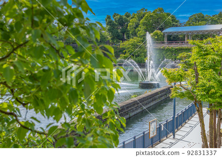 Kyoto Lake Biwa Canal fountain and river blue sky Kyoto Lake Biwa Canal fountain and river blue sky 92831337