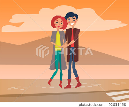 Couple on Date, Man and Woman Huging, Landscape Couple on Date, Man and Woman Huging, Landscape 92831468