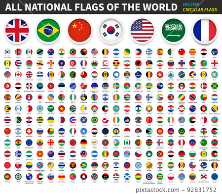 All national flags of the world . Circular flag with frame and country name . Vector . 92831752
