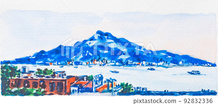 landscape of Tamsui, Taiwan in watercolor illustration. landscape of Tamsui, Taiwan in watercolor illustration. 92832336