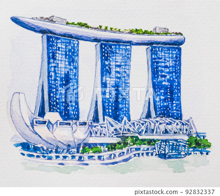 landscape in Singapore in watercolor illustration. landscape in Singapore in watercolor illustration. 92832337