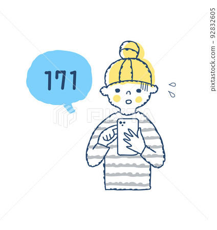 Girl using disaster message dial 171 on smartphone 92832605