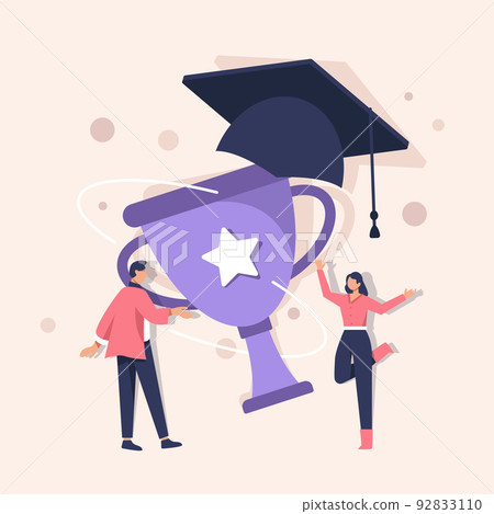 Graduate people celebrate vector illustration. Cartoon flat tiny group of happy graduating students characters celebrating graduation, holding school or college education diploma Graduate people celebrate vector illustration. Cartoon flat tiny group of happy graduating students characters celebrating graduation, holding school or college education diploma 92833110