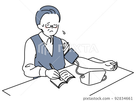 man measuring and recording blood pressure man measuring and recording blood pressure 92834661