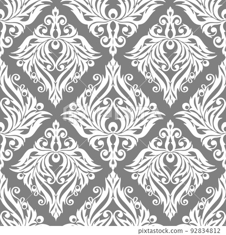 seamless graphic pattern, floral white ornament tile on gray background, texture, design seamless graphic pattern, floral white ornament tile on gray background, texture, design 92834812