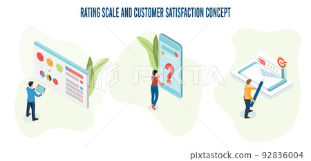 3D isometric customer review and feedback concept with People giving star feedback and choosing satisfaction rating, Consumer demand,retail marketing. Vector illustration eps10 3D isometric customer review and feedback concept with People giving star feedback and choosing satisfaction rating, Consumer demand,retail marketing. Vector illustration eps10 92836004